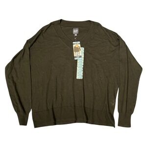 NWT GAP Women's Large Black V-Neck Long Sleeve Knit Sweater Top‎ Casual Basic